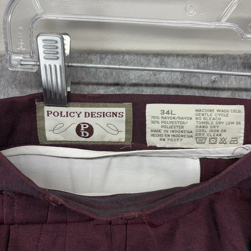 True Vintage Policy Designs Trouser Pants Rayon Maroon Men's 34x26 Balloon 60s